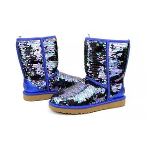 UGG Classic Short Sequin Boots Fully Lined Navy Color Women's U.S Size 6